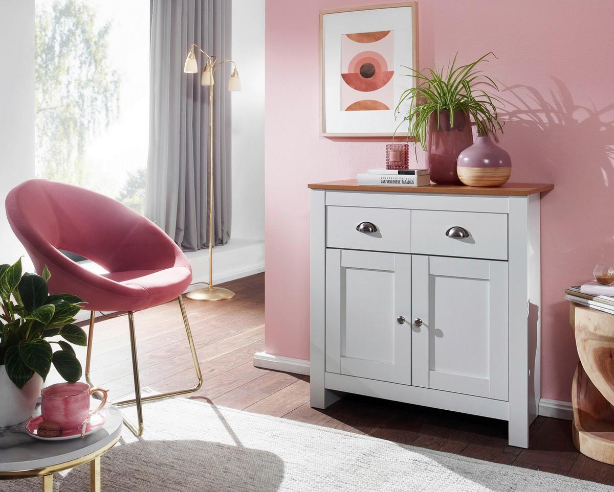 Komoda BÍLÁ - bílá/hnědá, Moderní, kov/kompozitní dřevo (79/81/34,5cm) - MID.YOU