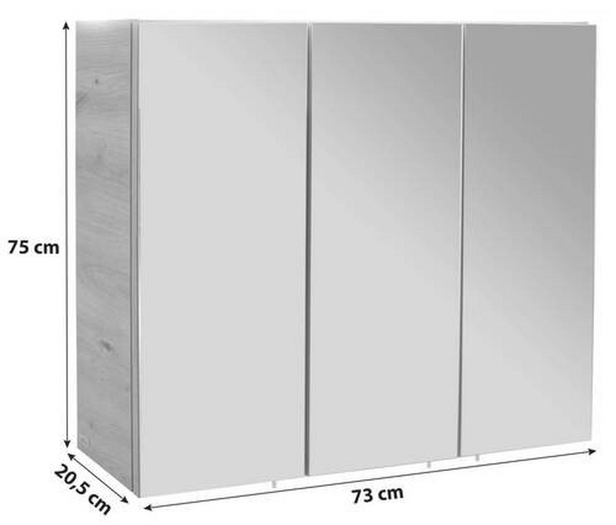 Spiegelschrank Avensis Mit Led 3-Türig Bht: 75x73x20,5 Cm - Klar/Eichefarben, MODERN, Glas/Holzwerkstoff (75/73/20,5cm) - Luca Bessoni