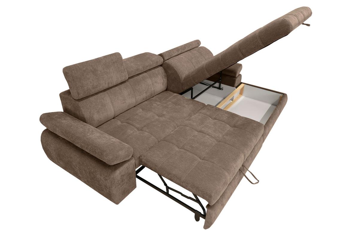 Rohová sedačka VEGAS, pravá, hnědá žinylka - černá/hnědá, Design, dřevo/textil (294/173cm)