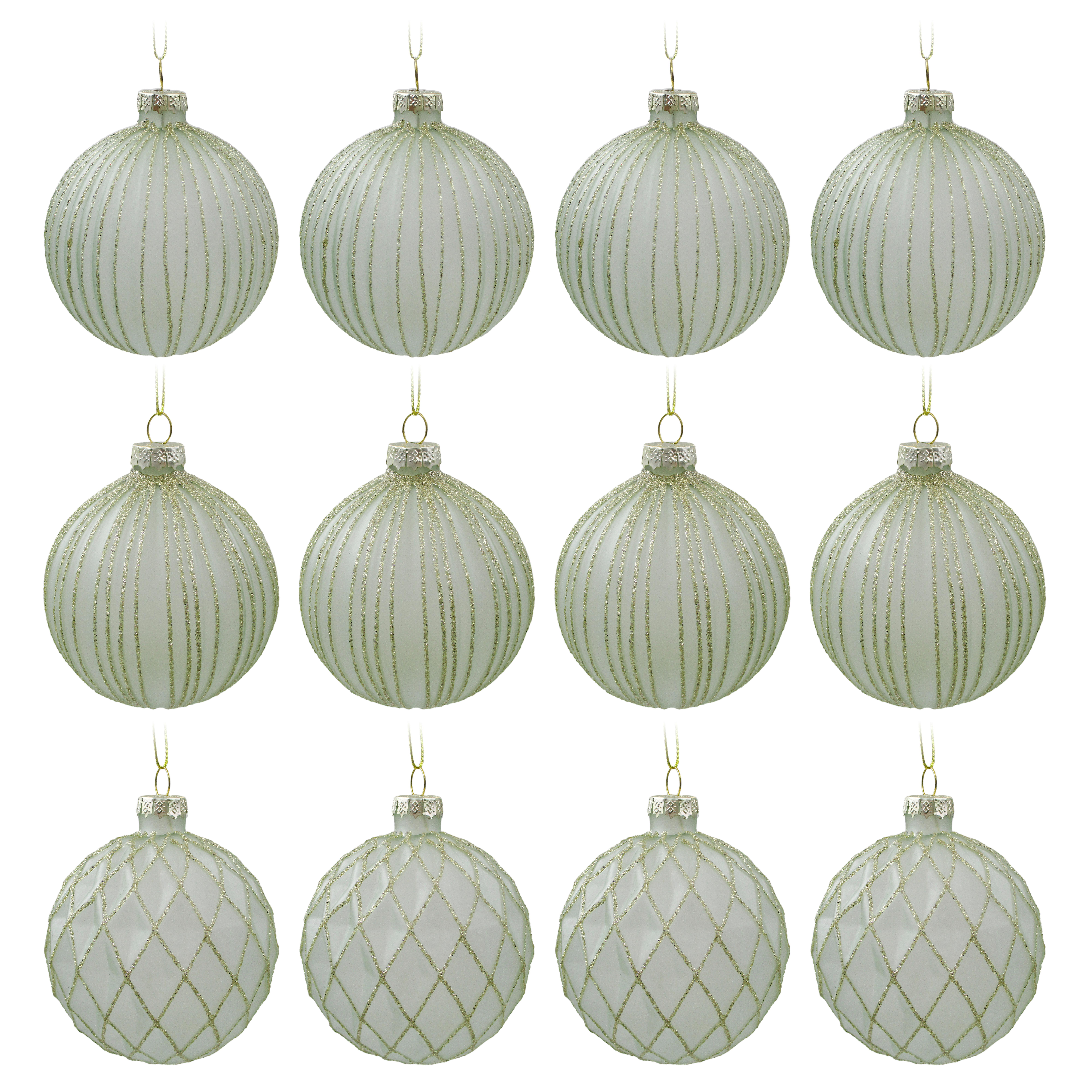 Sada vánočních koulí Miracle, Ø: 8cm, 12ks/bal. - zelená, kov/textil (8cm) - Modern Living