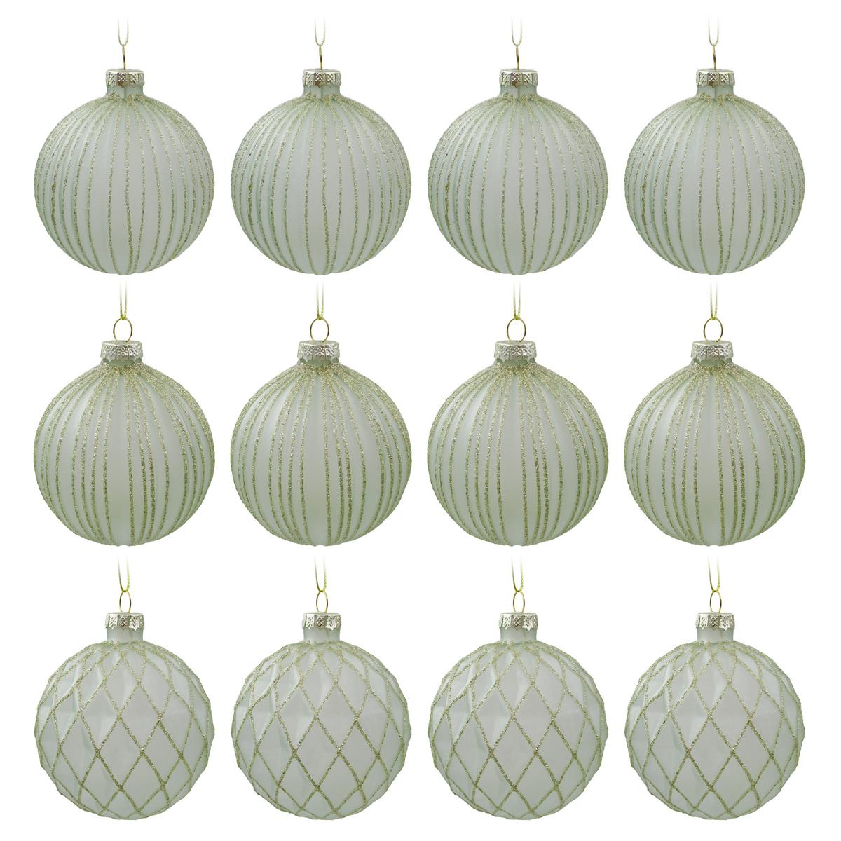 Sada vianočných gulí Miracle, Ø: 8cm, 12ks/bal. - zelená, kov/textil (8cm) - Modern Living