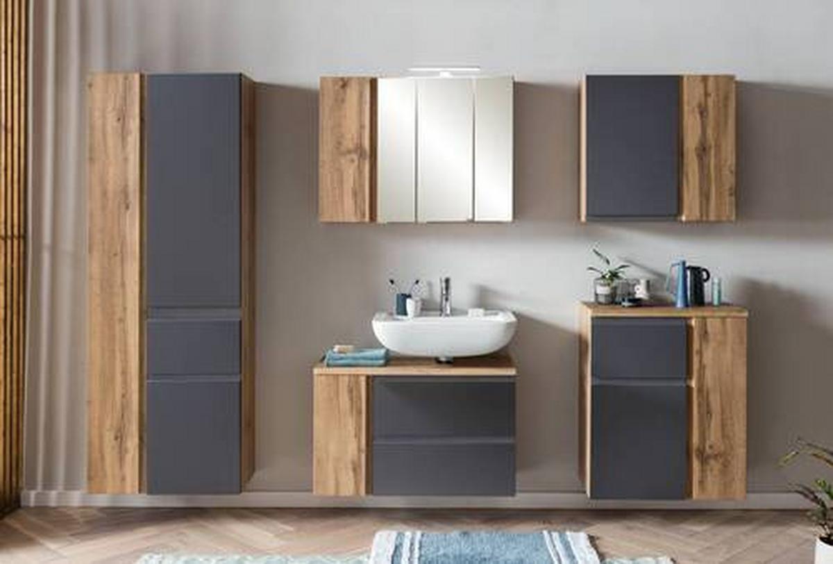 Hochschrank Varese B: 65 Cm Grau/wotan Eiche - Eiche Wotan/Grau, MODERN, Holzwerkstoff (65/180/35cm) - Held