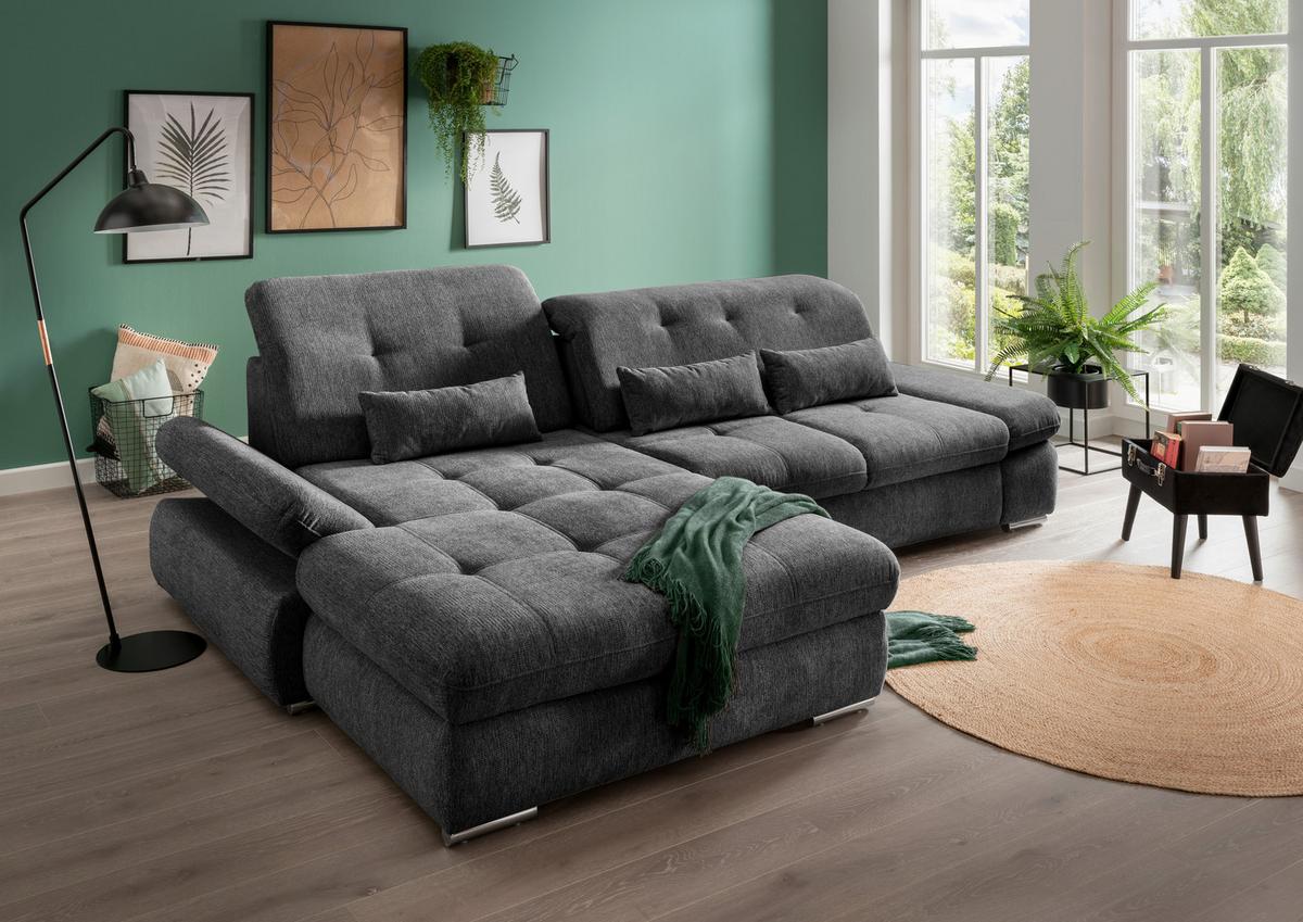 Ecksofa Dalida Anthrazit S: 196x300 cm - Chromfarben/Anthrazit, Design, Textil (196/300cm) - Livetastic