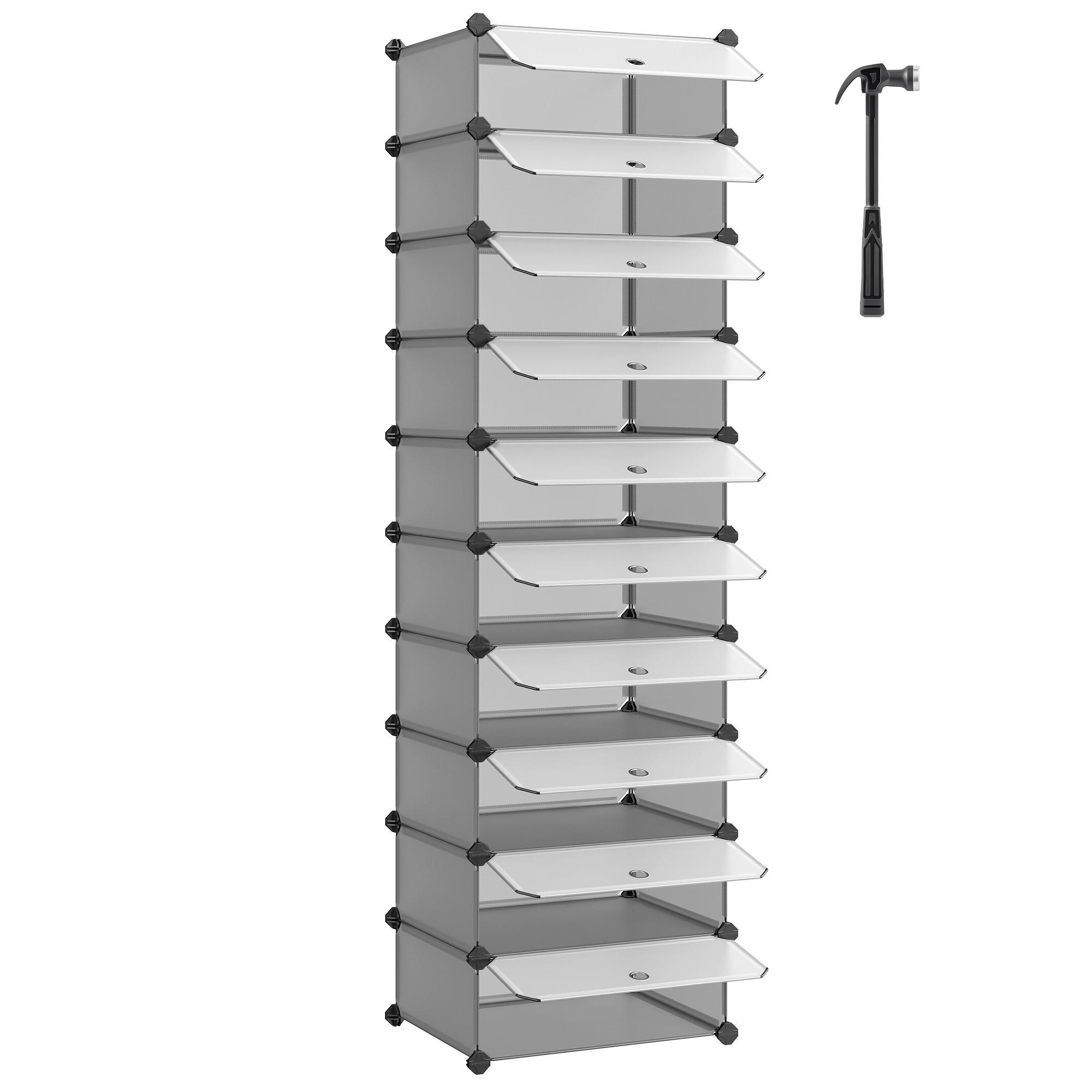 Schuhregal Grau B: 43 cm - Grau, Basics, Kunststoff/Metall (43/173/31cm)