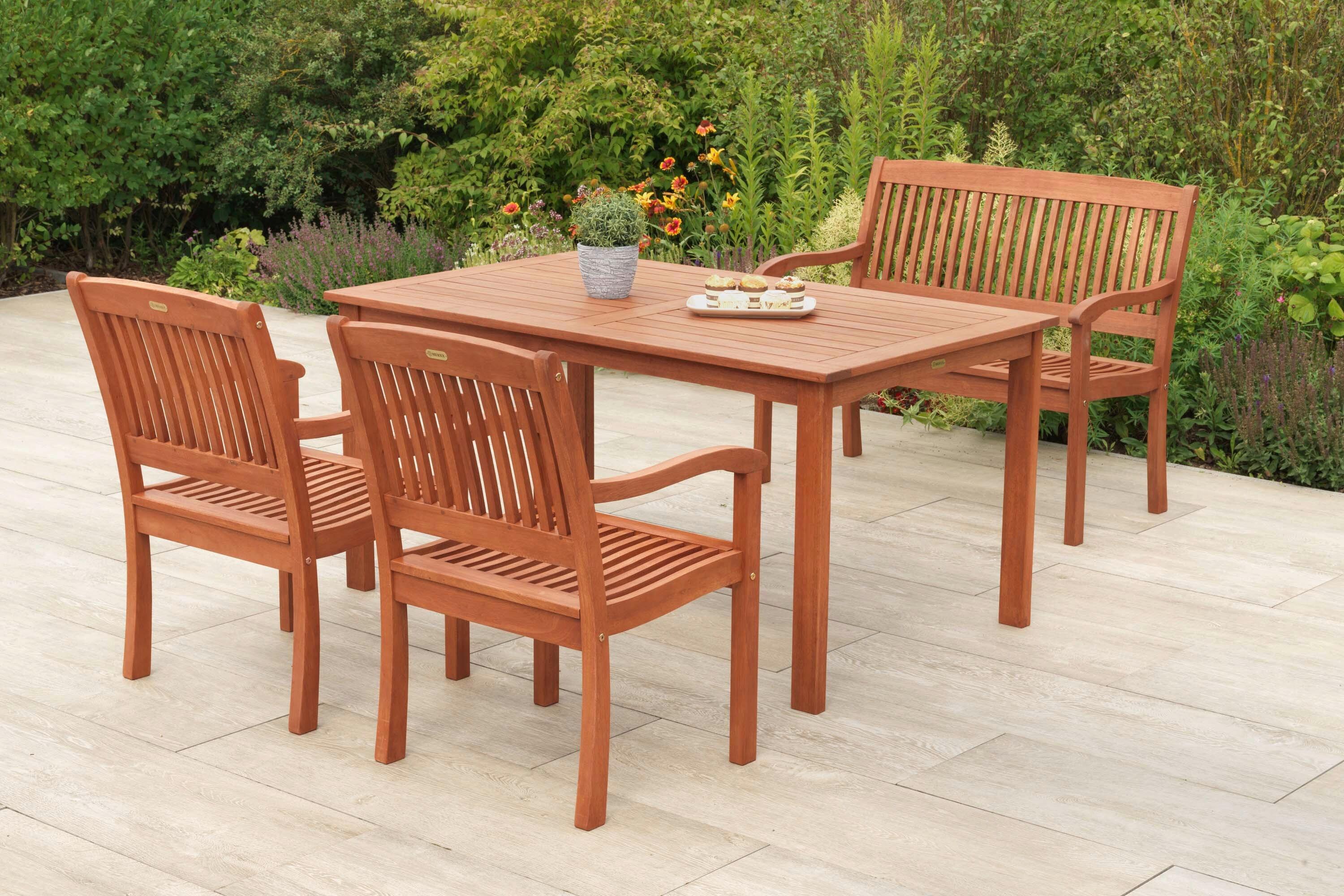Gartentischgruppe Maracaibo 4 tlg. Naturfarben - Eukalyptusholzfarben, KONVENTIONELL, Holz - Gardenson