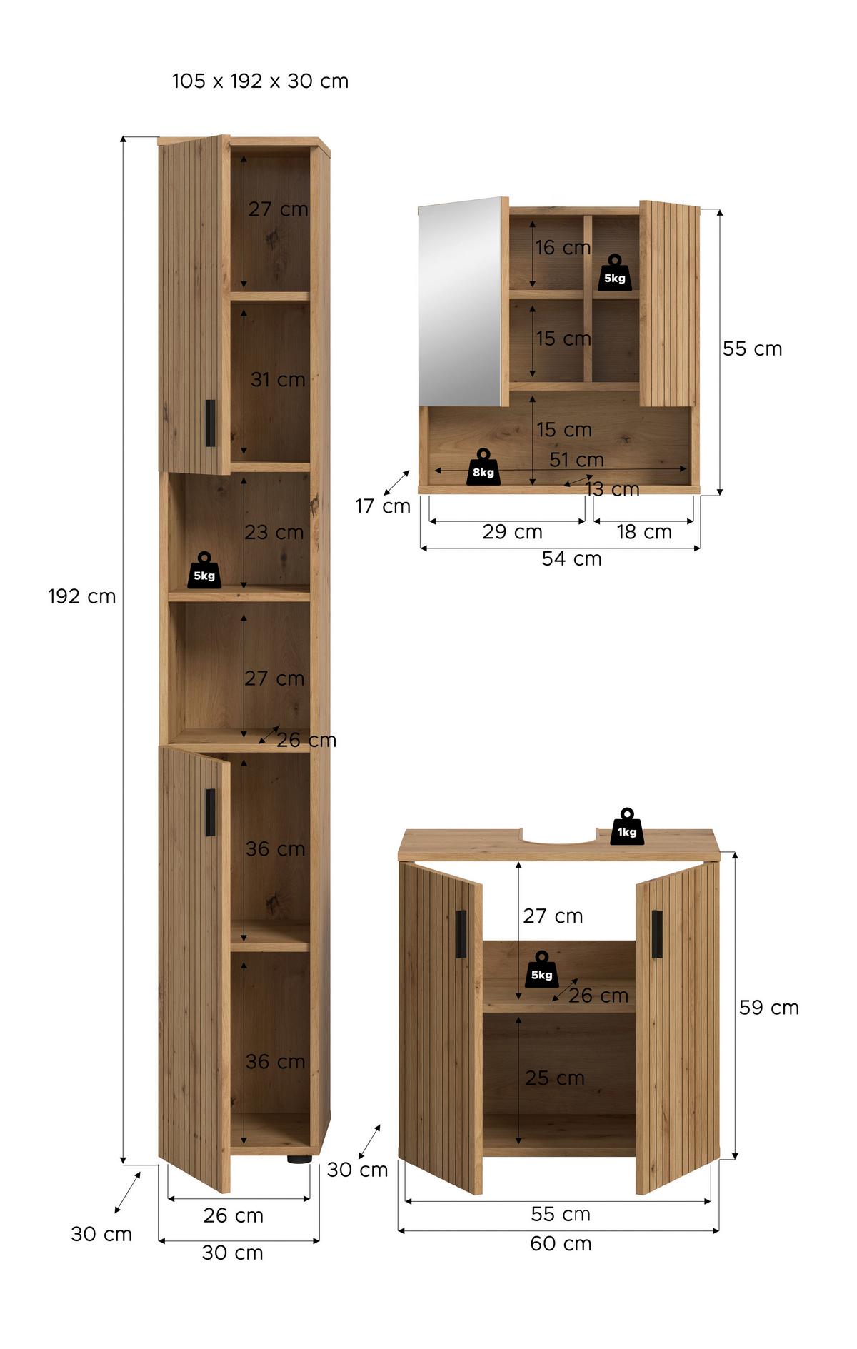 BADEZIMMER Eiche Artisan B: 90cm - Schwarz/Eiche Artisan, Basics, Holzwerkstoff (90cm) - MID.YOU