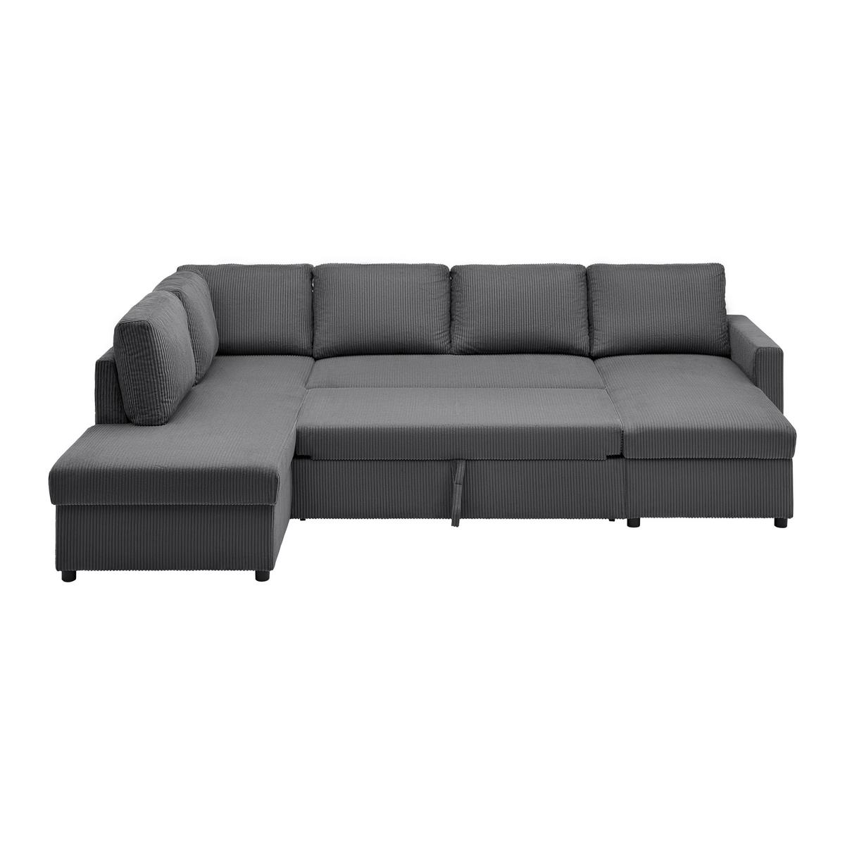 Sedací souprava MARTINA U, levá, antracitový manšestr - antracitová, Moderní, kov/dřevo (204/276/146cm) - Mömax