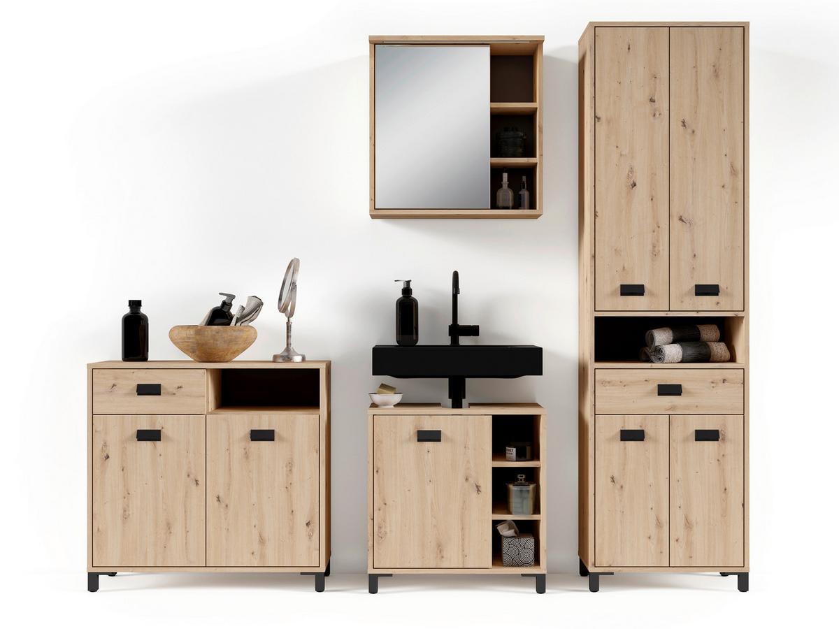 Badezimmer Wellness Eiche Arisan/schwarz B: 114 Cm - Schwarz/Eiche Artisan, MODERN, Holzwerkstoff/Kunststoff (114cm) - MID.YOU