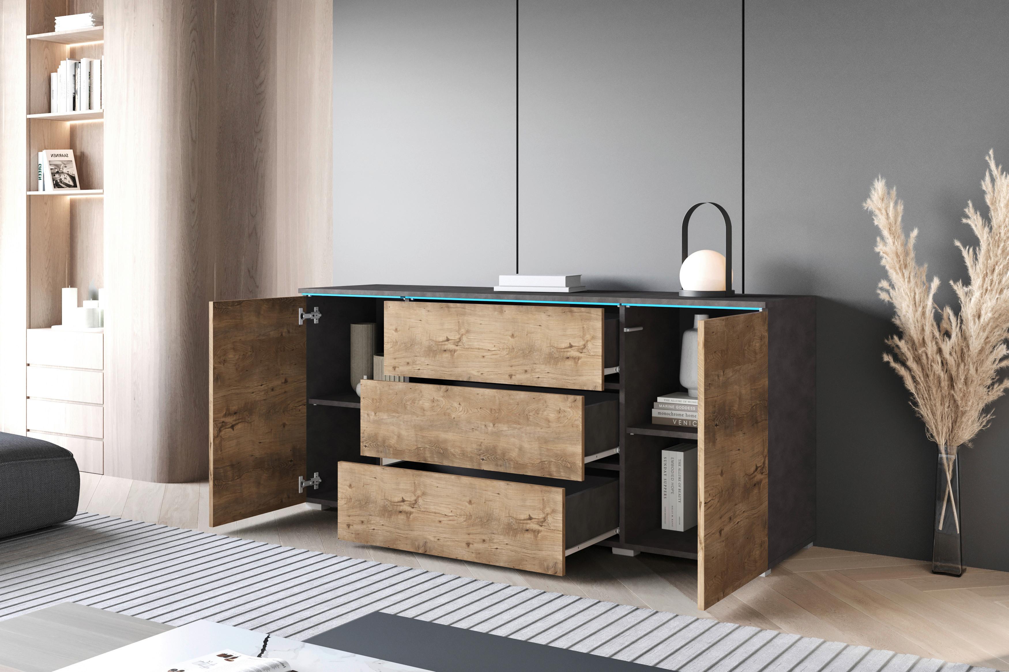 Sideboard Vera 150 Anthrazit- Kastanieneichefarben B: 150 cm - Kastanieneichefarben/Anthrazit, Trend, Holzwerkstoff (150/67,9/39,5cm)