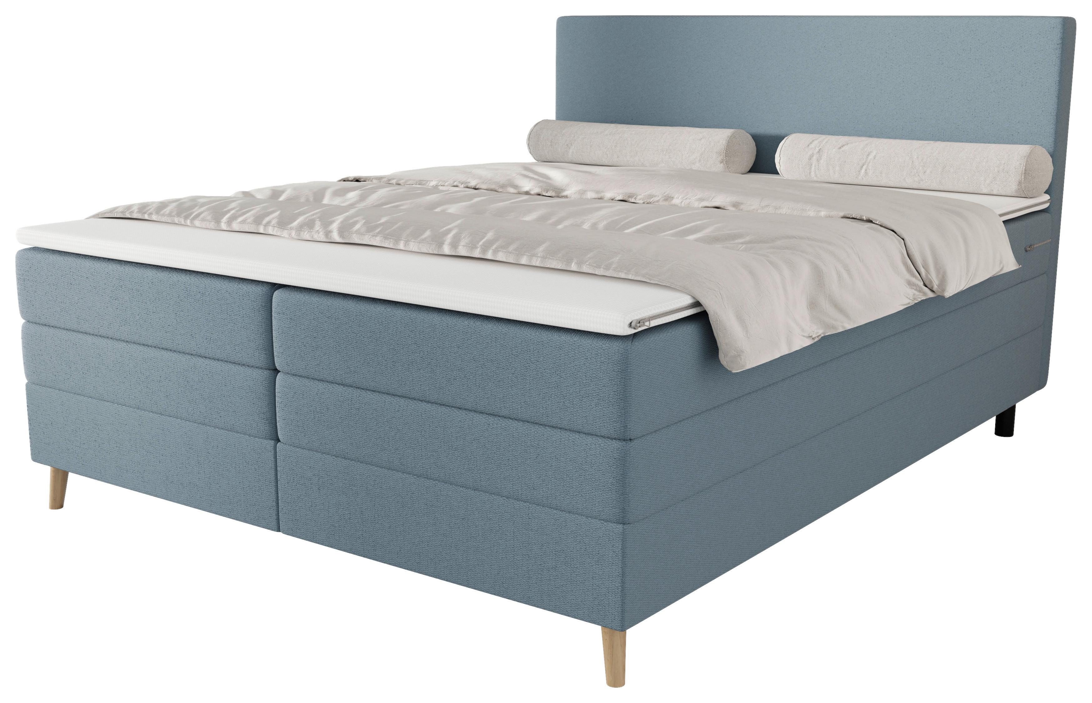 Boxspringbett mit Topper Taro blaugrau, 160x200cm - Blaugrau, KONVENTIONELL, Textil (160/200cm)