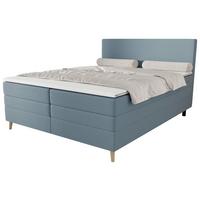 Boxspringbett mit Topper Taro blaugrau, 180x200cm - Blaugrau/Schwarz, KONVENTIONELL, Textil/Metall (180/200cm)