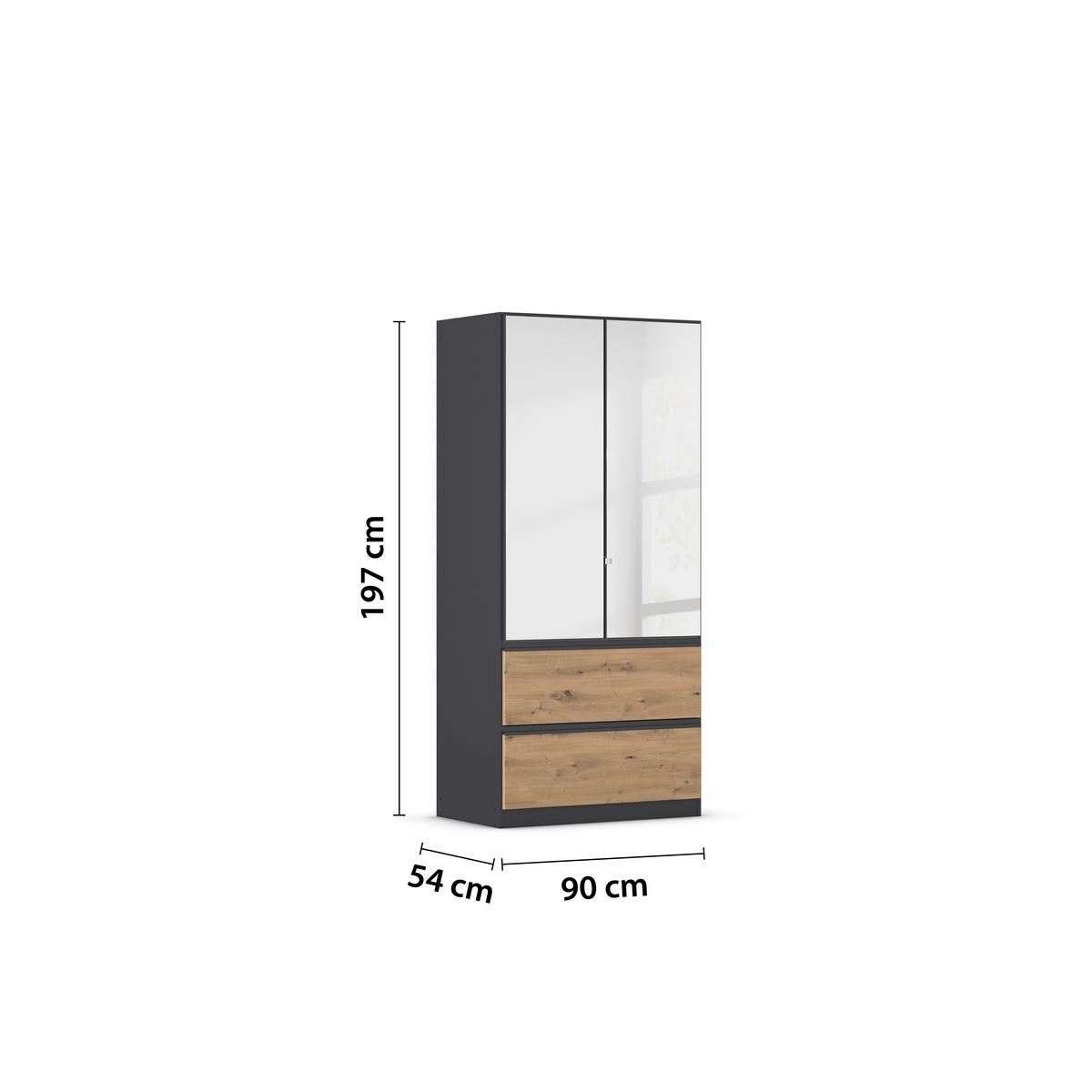 Drehtürenschrank Costa Grau Eiche Artisan Dekor - Eiche Artisan/Grau, MODERN, Holzwerkstoff (91/197/54cm) - Rauch Möbel