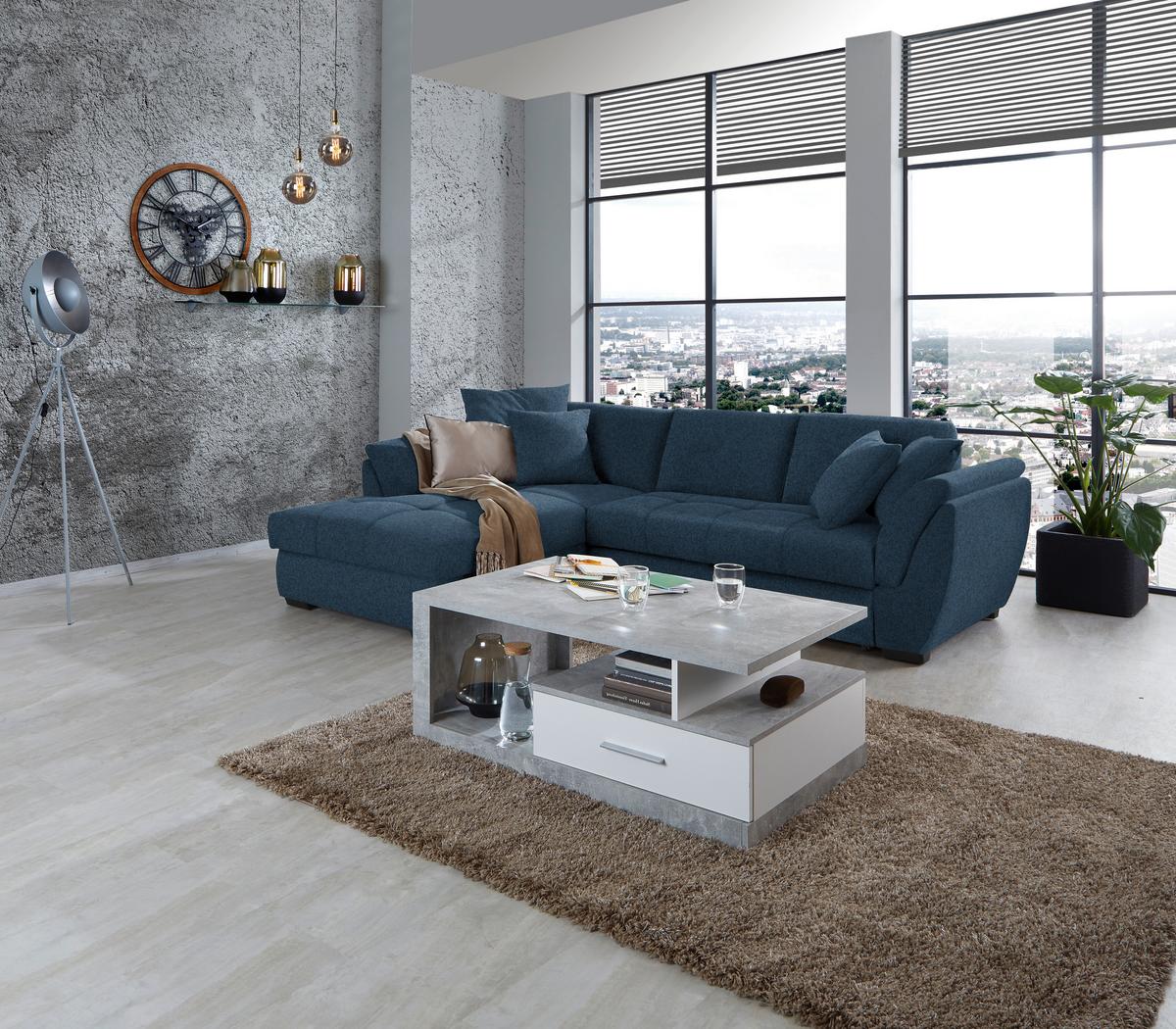 Ecksofa Berisso - Schwarz/Dunkelblau, Design, Textil (187/278cm) - Ondega
