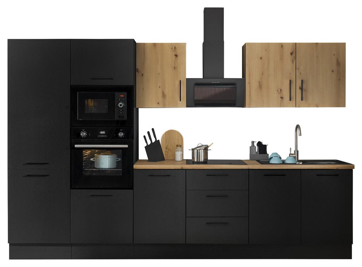 Küchenblock Turin Schwarz/Eiche Dekor B: 330 cm - Schwarz/Eiche Artisan, Basics, Holzwerkstoff (330cm) - MID.YOU