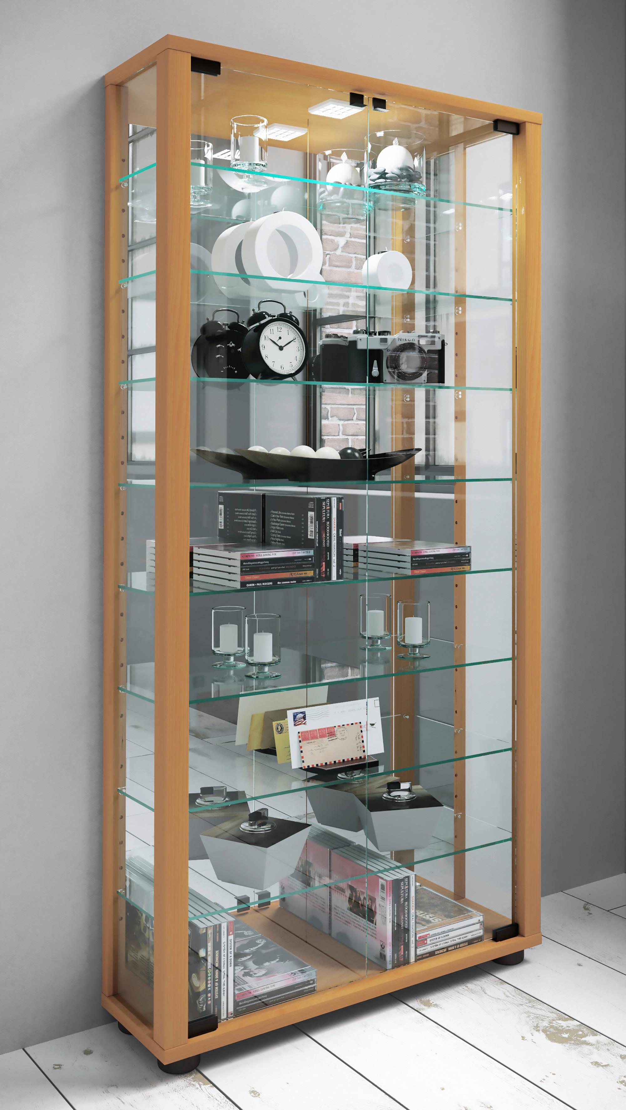 Vitrine Lumo Buchefarben B: 59 cm - Buchefarben, MODERN, Glas/Holzwerkstoff (59/114,8/18cm) - MID.YOU
