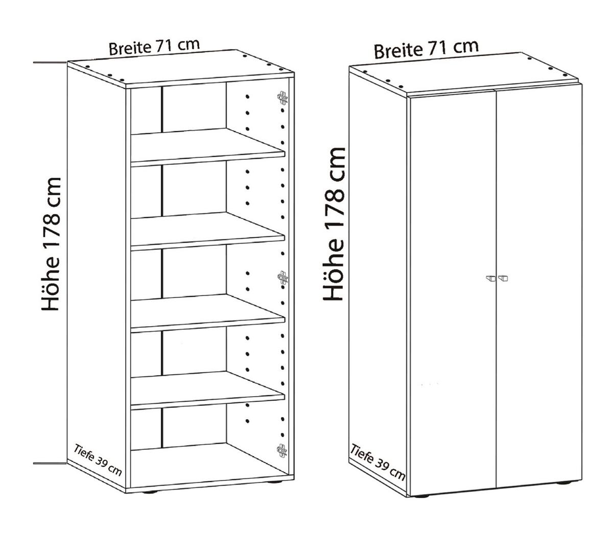 Mehrzweckschrank Vandol Weiß, Eiche Dekor B: 70 Cm - Schwarz/Weiß, Design, Holzwerkstoff (70/178/39cm) - MID.YOU