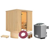 Sauna Cassis mit interner Steuerung am Ofen - Naturfarben, MODERN, Holz (196/198/196cm) - Karibu
