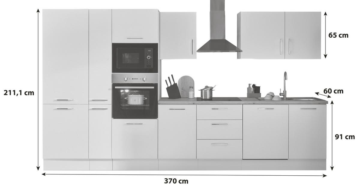 Küchenblock Turin Schwarz/Eiche Dekor B: 370 cm - Schwarz/Eiche Artisan, Basics, Holzwerkstoff (370cm) - P & B