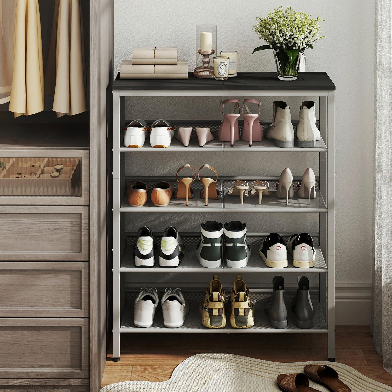 REGÁL NA TOPÁNKY SHOE RACK - čierna/sivá, Modern, kov/kompozitné drevo (75/93/28cm) - MID.YOU