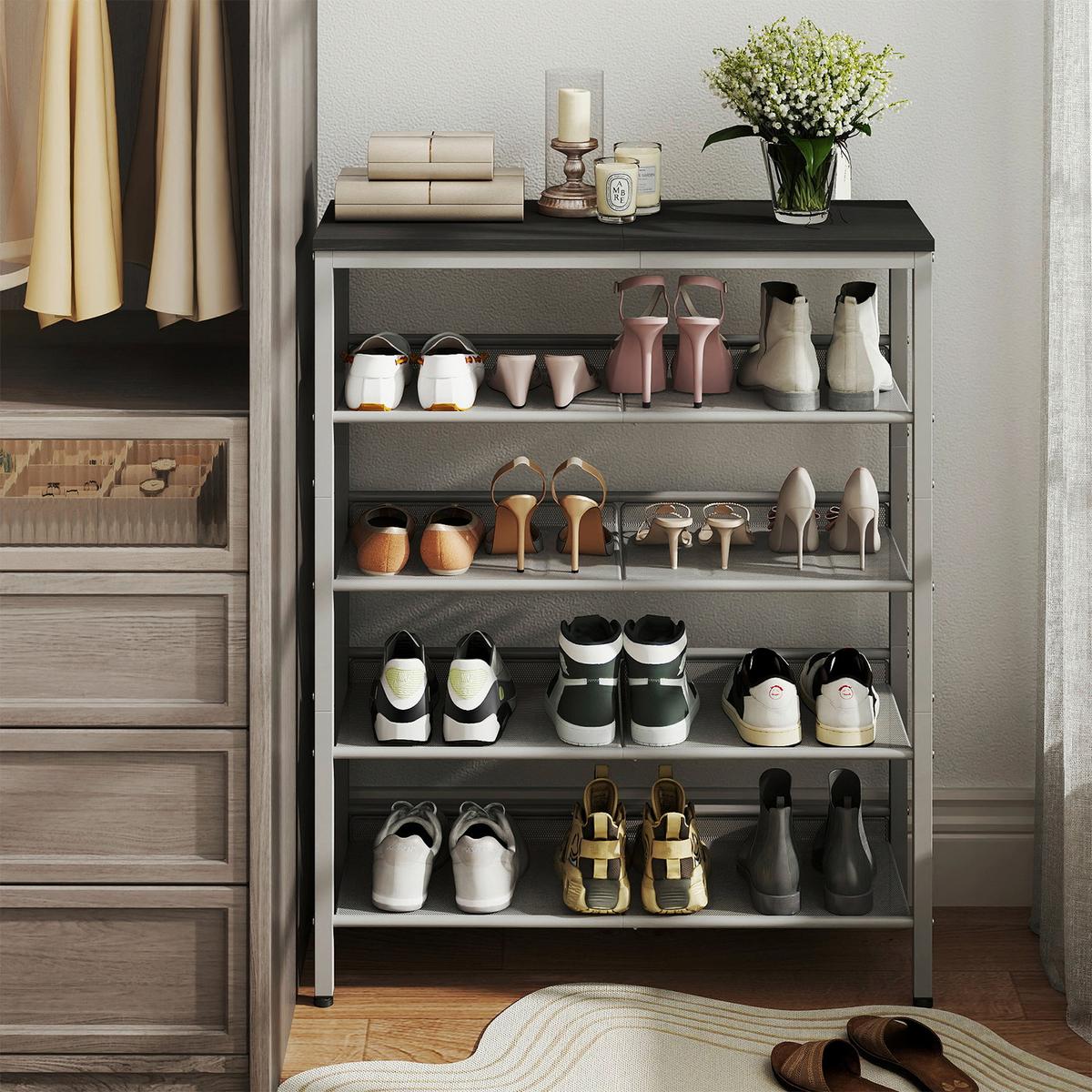 REGÁL NA TOPÁNKY SHOE RACK - čierna/sivá, Modern, kov/kompozitné drevo (75/93/28cm) - MID.YOU