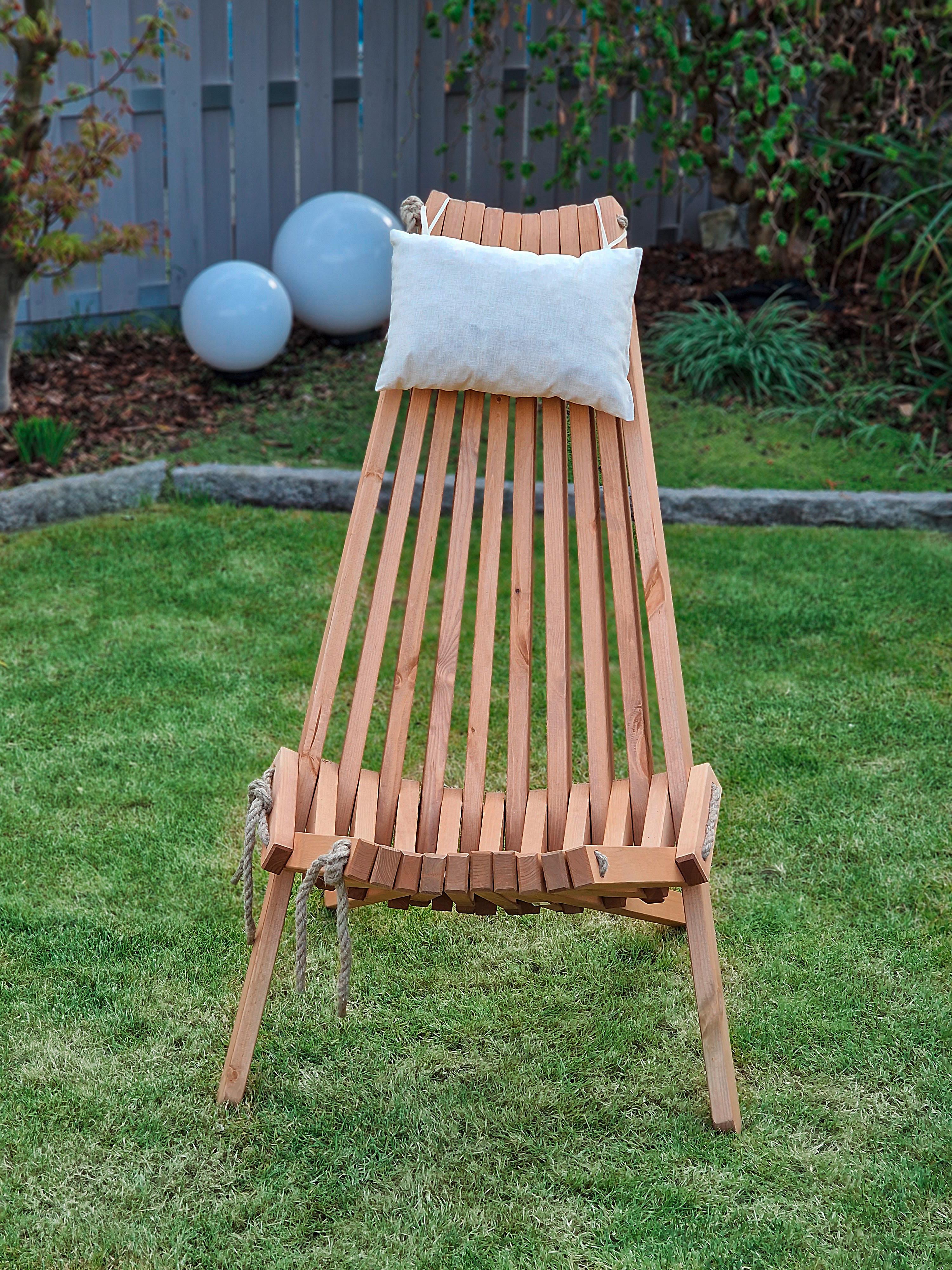 Garten-relaxsessel Falun Holz Klappbar, Mit Zierkissen - Braun, MODERN, Holz/Textil (69/104/93cm) - Gardenson