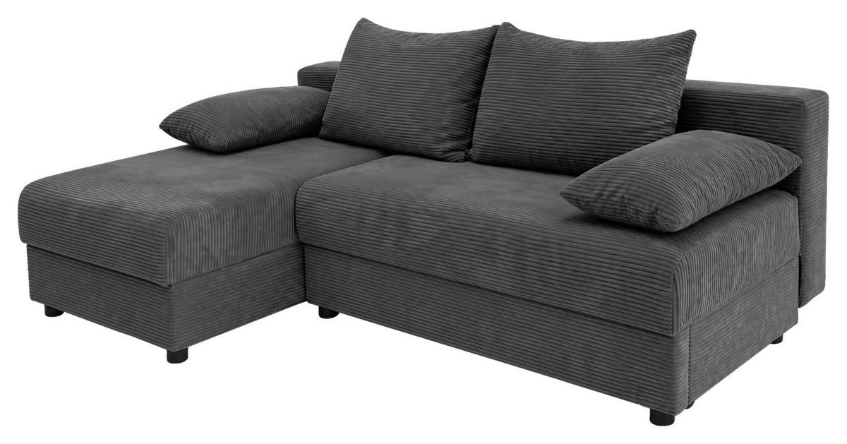 Ecksofa mit Bettfunktion Lima, Dunkelgrau, 195x140cm - Dunkelgrau/Schwarz, Trend, Holz/Kunststoff (195/140cm)