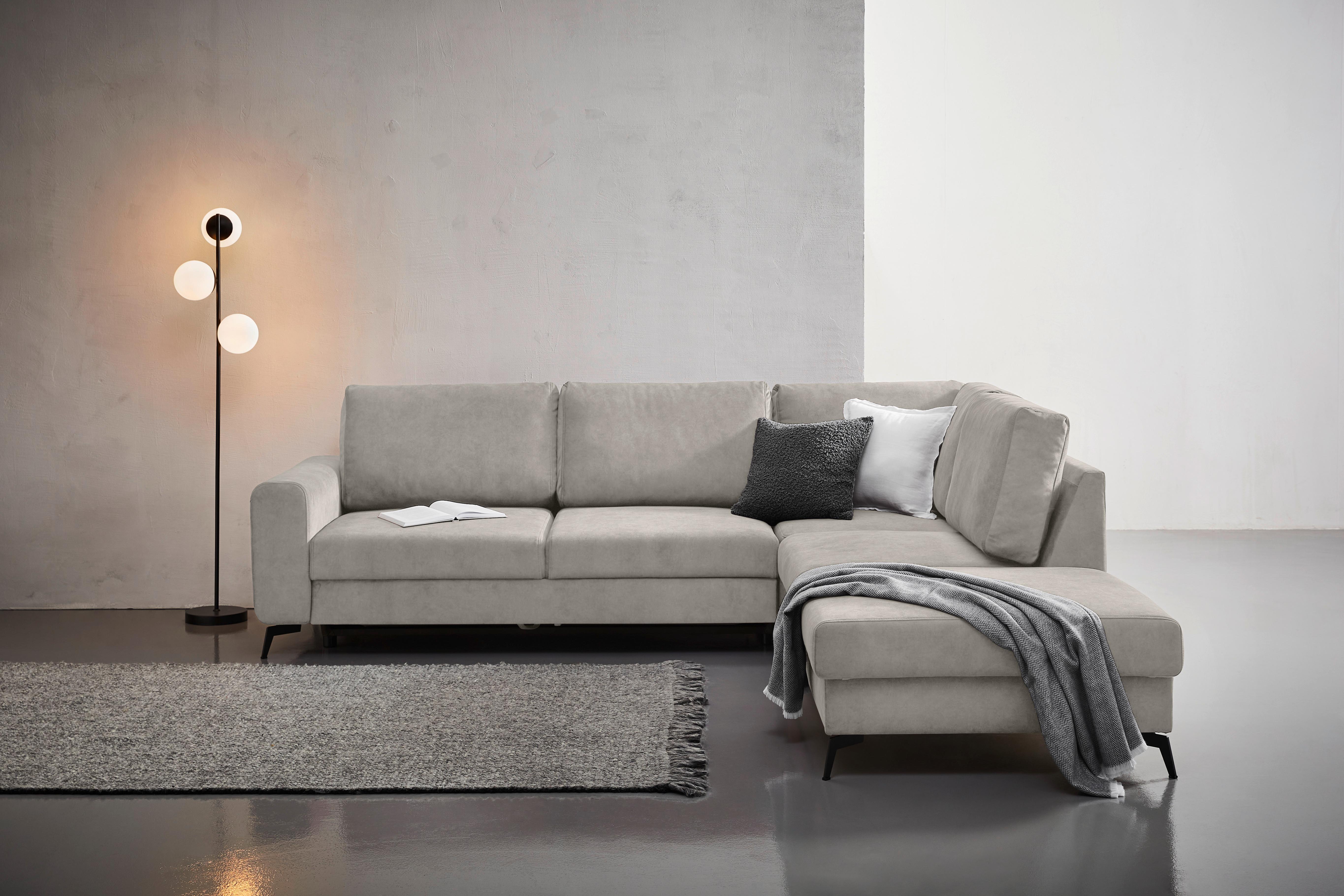 Ecksofa Mit Schlaffunktion Adesso Hellgrau Chenille - Hellgrau/Schwarz, KONVENTIONELL, Textil (275/257cm) - MID.YOU