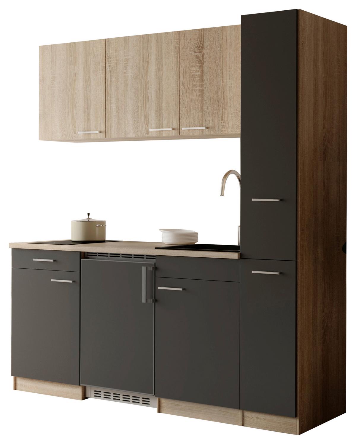 KÜCHENBLOCK Ingrid, Grau B: 180 cm - Eichefarben/Grau, Design, Holzwerkstoff (180cm) - Respekta