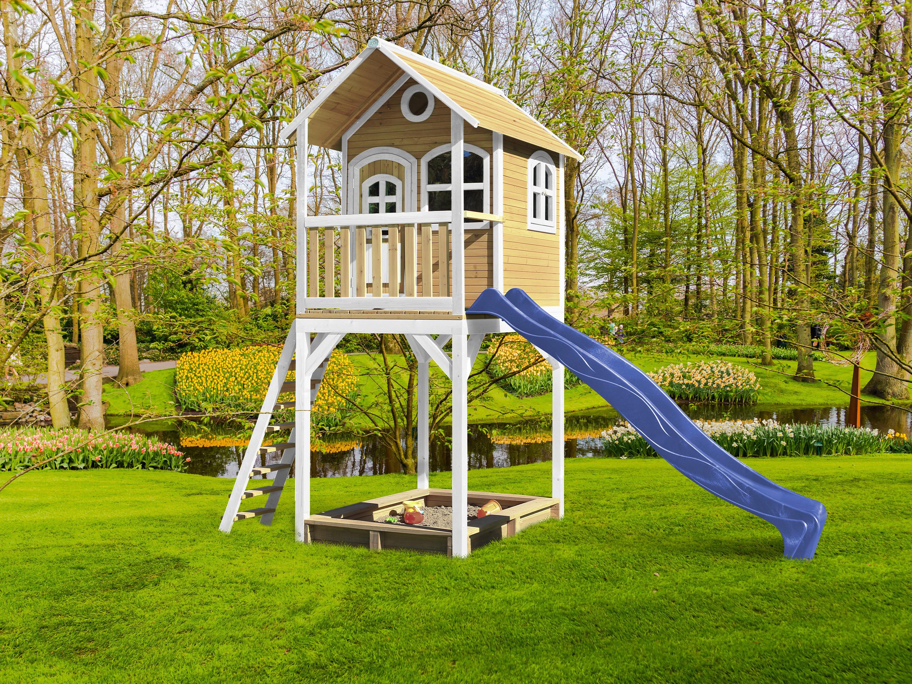Spielhaus Romy Blau/braun/weiß B: 420 Cm - Blau/Braun, KONVENTIONELL, Holz/Kunststoff (420/320/191cm) - Ambia Garden