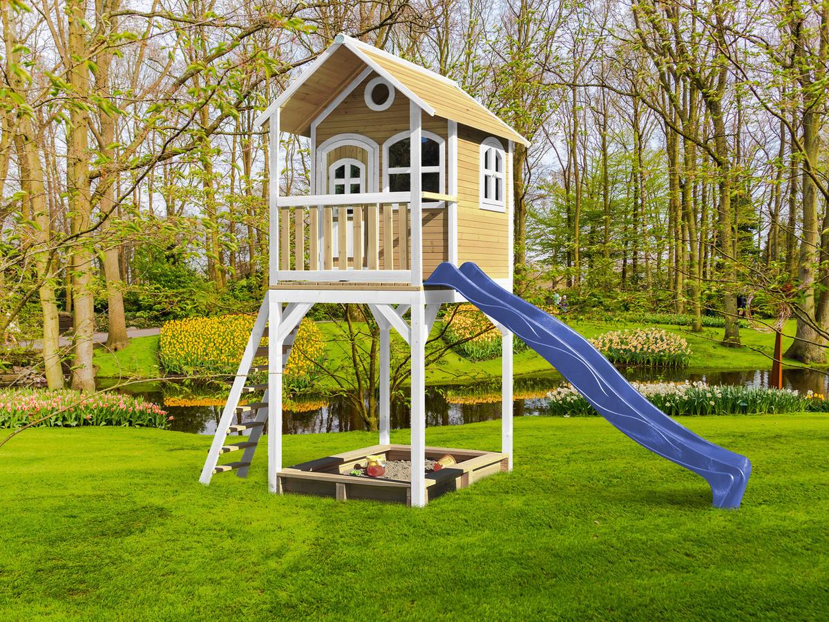 Spielhaus Romy Blau/braun/weiß B: 420 Cm - Blau/Braun, KONVENTIONELL, Holz/Kunststoff (420/320/191cm) - Ambia Garden