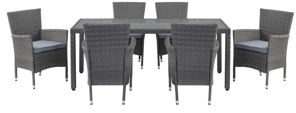 Gartengarnitur 7-Teilig Eva Kunststoff/Glas mit Kissen - Braun/Grau, MODERN, Glas/Kunststoff - Luca Bessoni