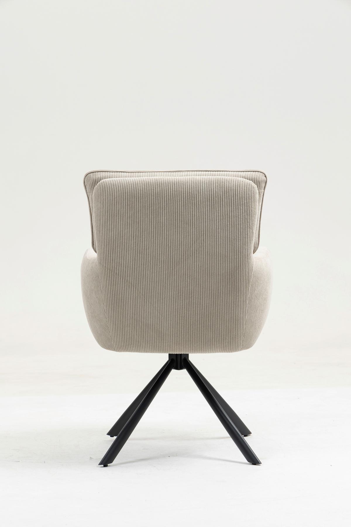 Armlehnstuhl Mila Cord Creme Sitzfl. 180° drehbar, B: 60cm - Beige/Schwarz, KONVENTIONELL, Textil/Metall (60/95/67cm)