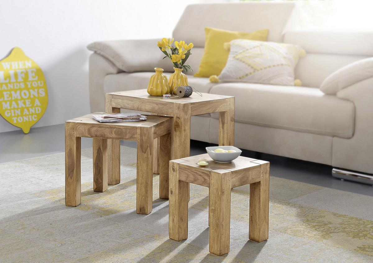 Beistelltisch Echtholz 3er-set Mumbai, Akazie - Akaziefarben, Design, Holz (45/50/35cm) - MID.YOU