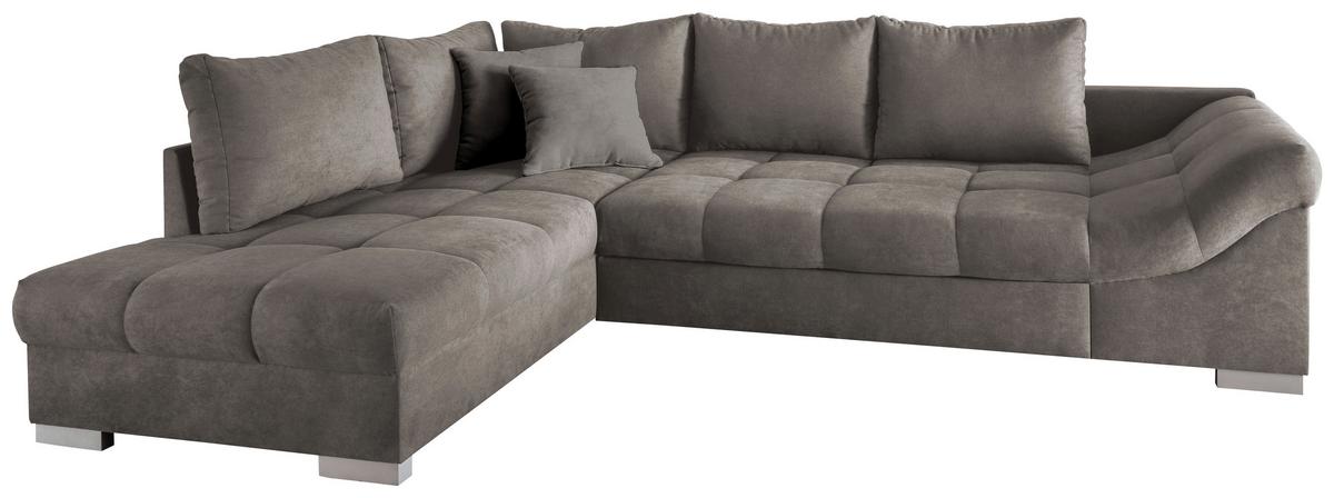 Eckschlafsofa Alvito Graubraun S: 202/298 Cm - Graubraun/Silberfarben, Design, Textil (202/298cm) - MID.YOU