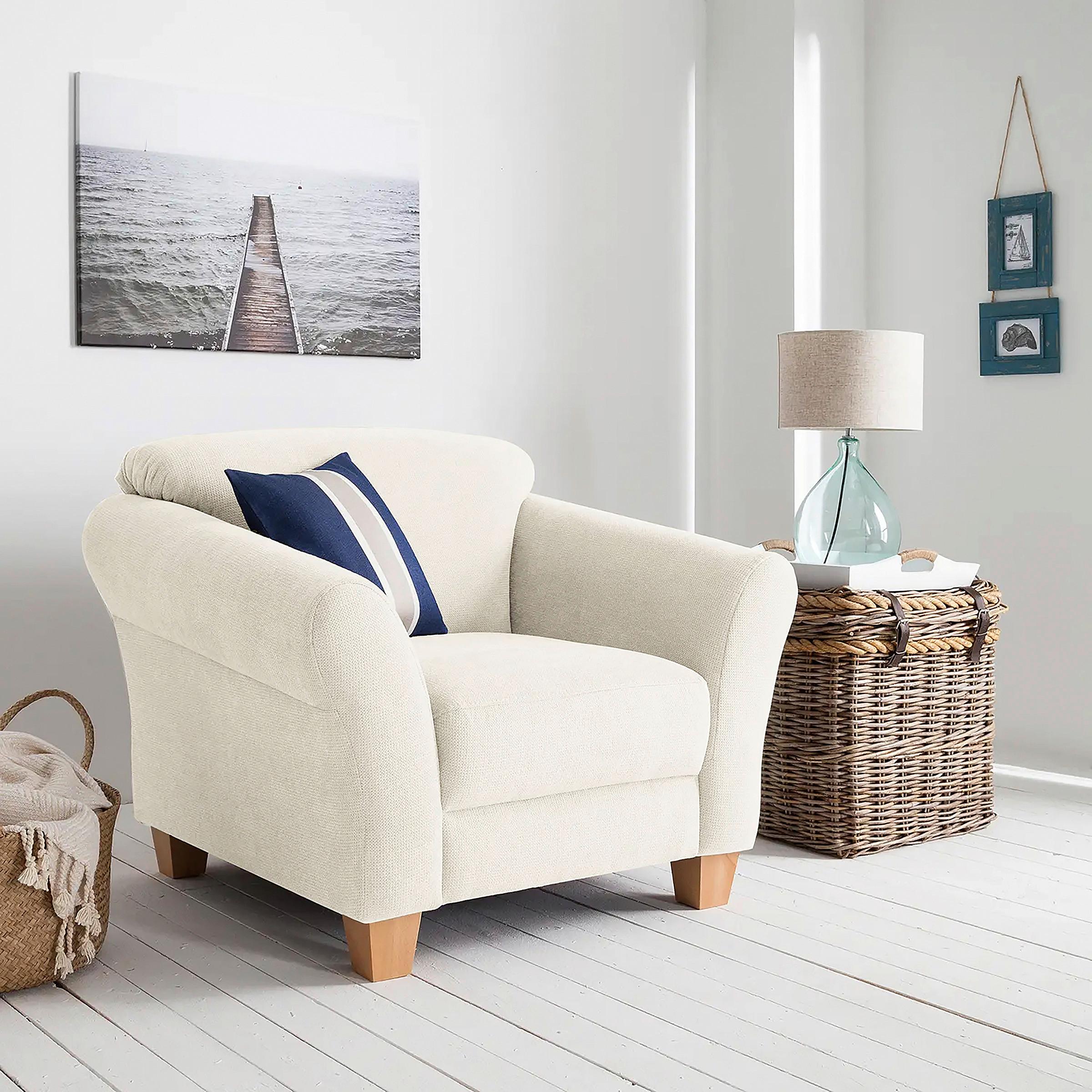 Sessel Gotland creme Rücken echt, 101x84x89 cm - Creme/Naturfarben, KONVENTIONELL, Textil (101/84/89cm) - Sit & More