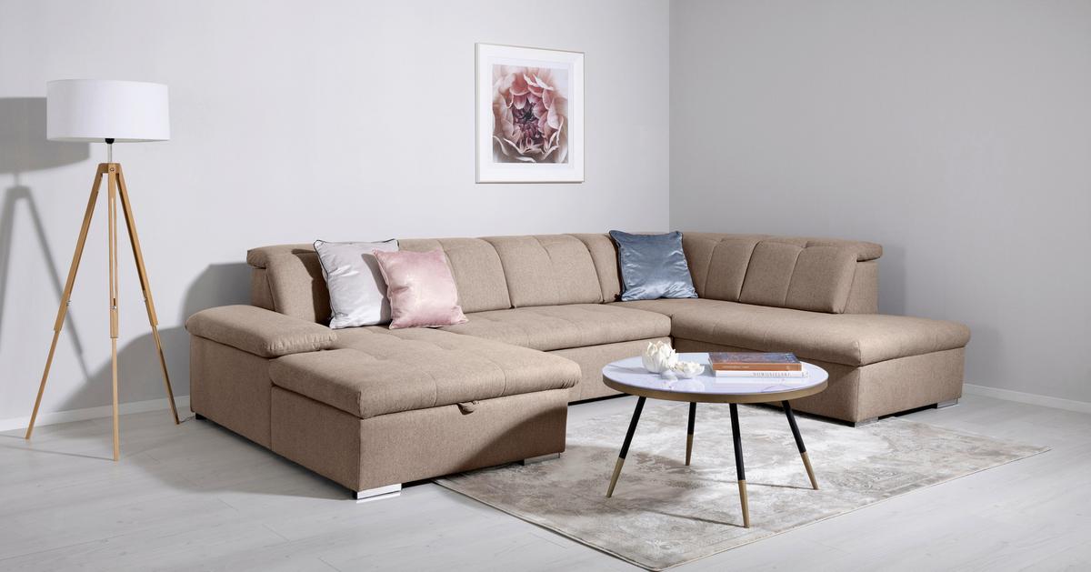 Wohnlandschaft Ramzes Hellbraun U: 173x328x215 cm - Hellbraun/Grau, Design, Textil (173/328/215cm) - MID.YOU