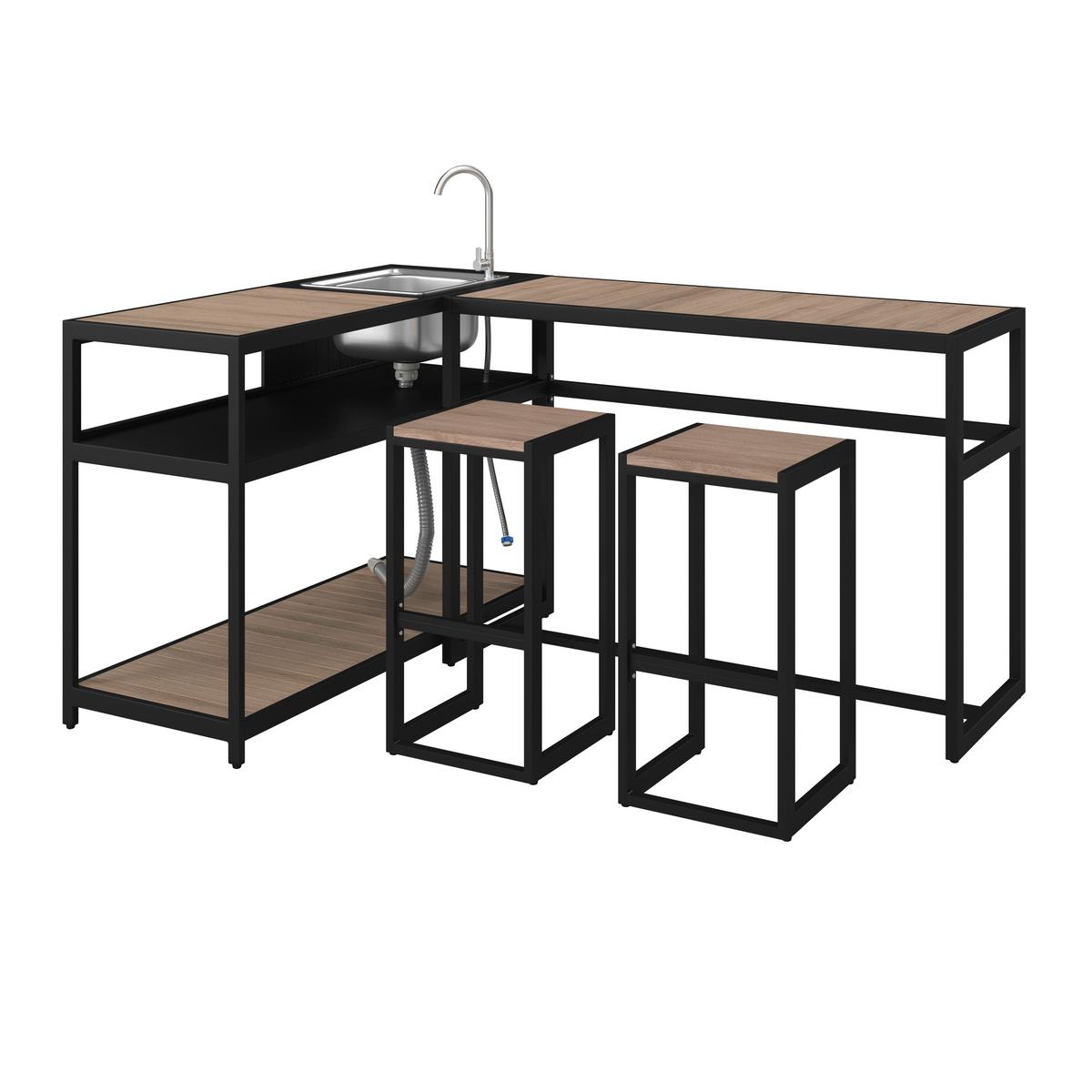 VENKOVNÍ KUCHYNĚ DELIA - černá/přírodní barvy, Moderní, kov/plast - Bessagi Garden