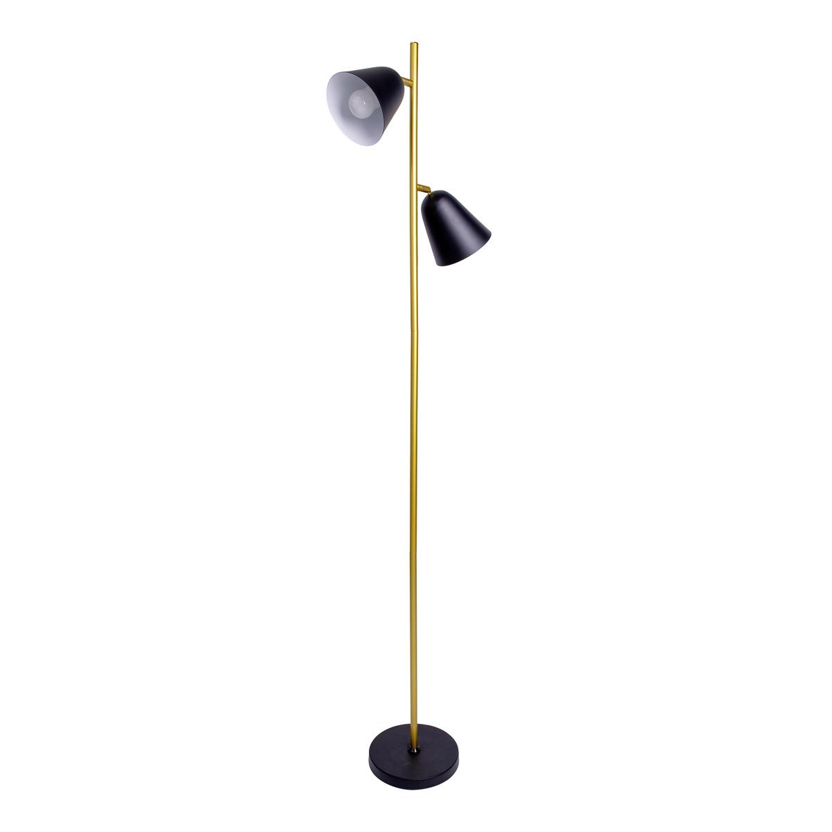 Stehlampe Triton Schwarz / Goldfarben Mit Kippschalter - Goldfarben/Schwarz, Design, Kunststoff (145cm) - Näve