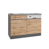 Spülenschrank mit Spüle Turin B: 120 cm Graphit/Eiche Dekor - Eiche Wotan/Graphitfarben, Design, Holzwerkstoff (120/86/60cm) - Held