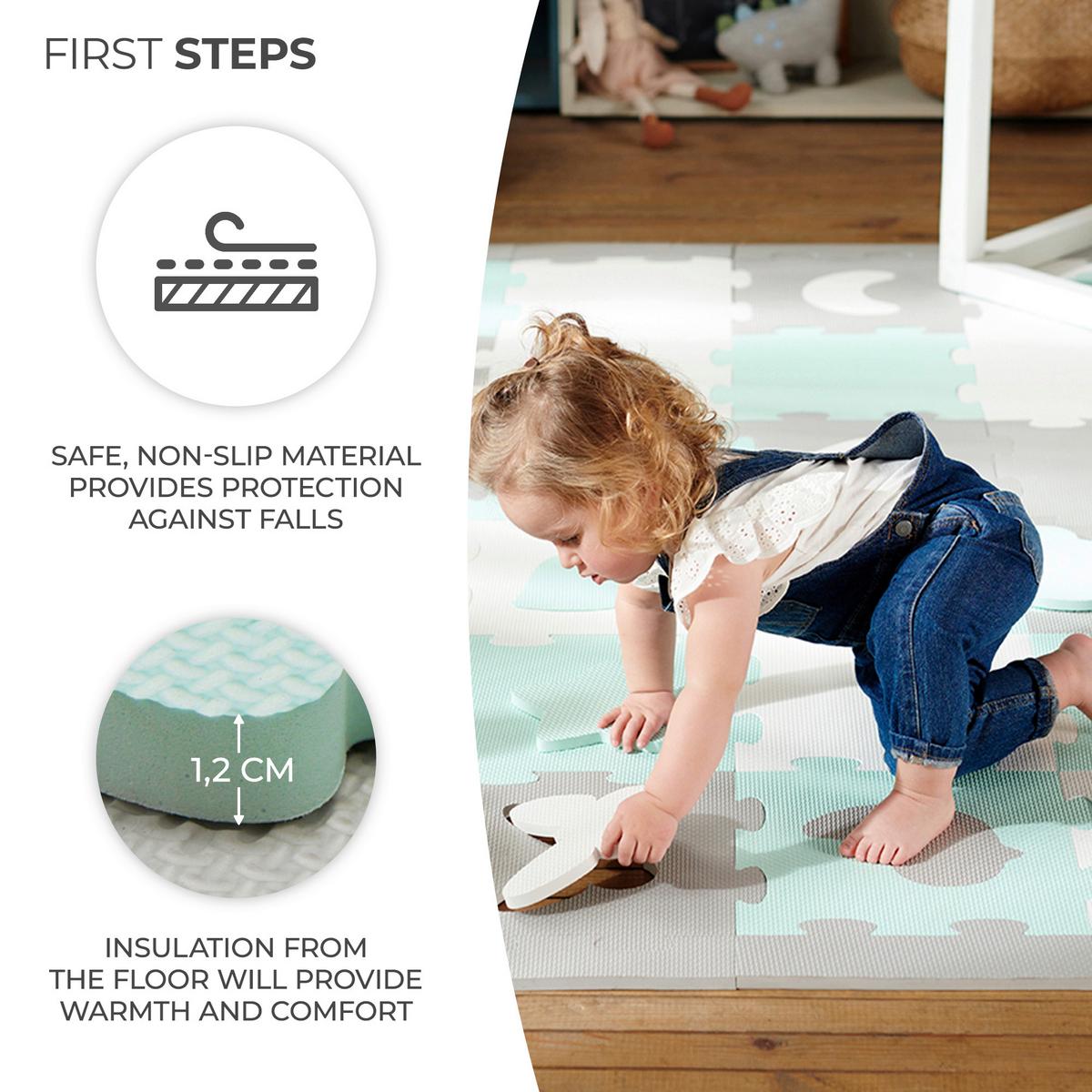 Bodenpzuzzle Luno Shapes Mint, B/H/T: 165x1,2x185cm - Weiß/Grau, Basics (165/1.2/185cm) - Kinderkraft