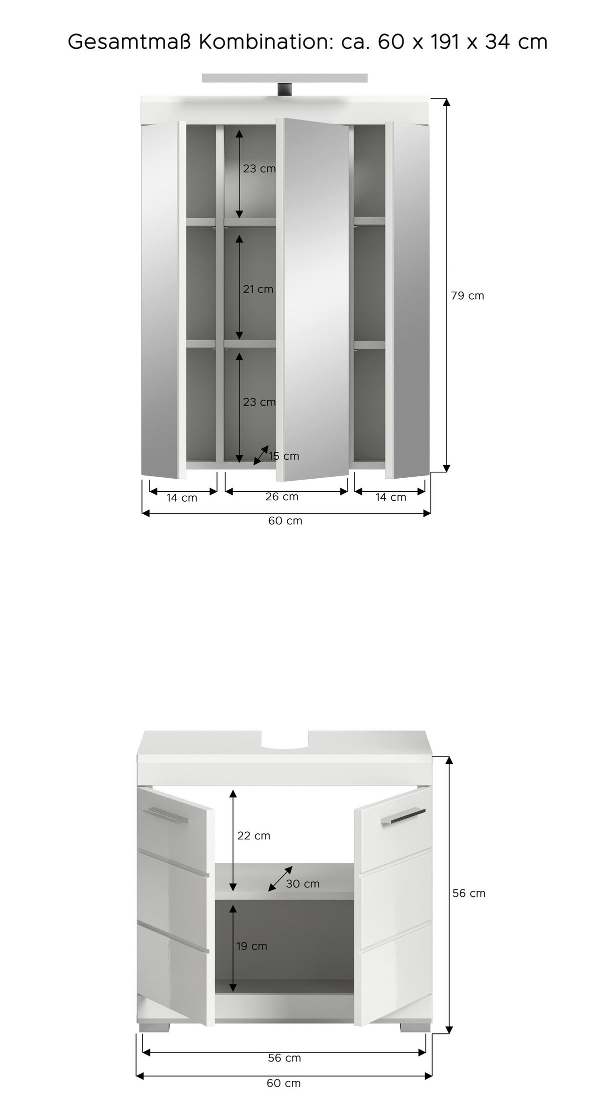 Badezimmer Scout Weiß B: 60 cm - Weiß Hochglanz/Silberfarben, MODERN, Glas/Holzwerkstoff (60cm) - MID.YOU