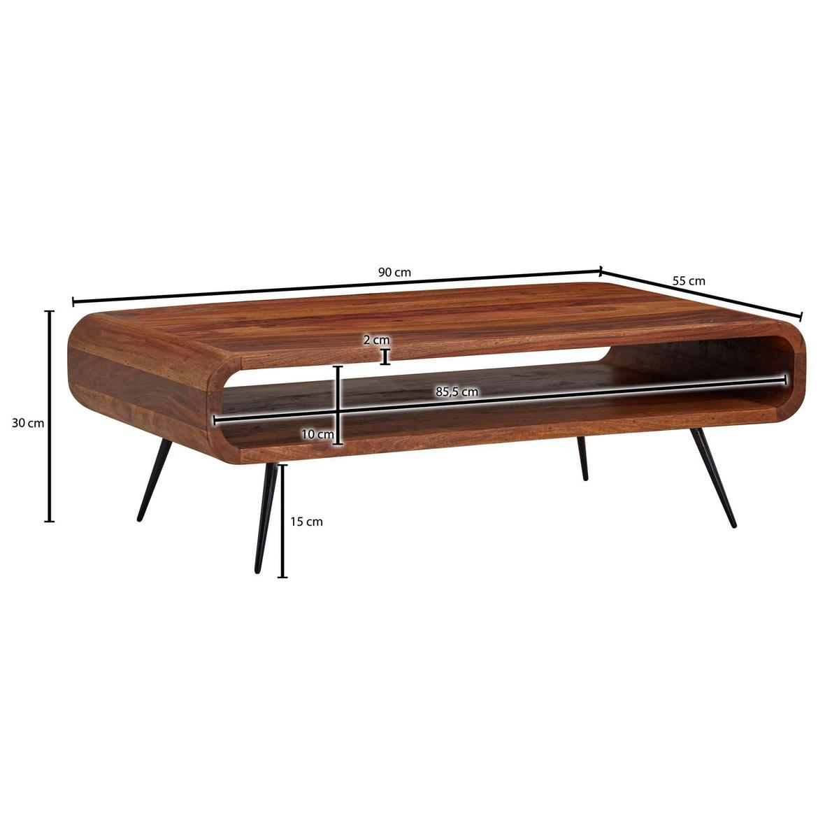 Konferenční stolek z masivního dřeva š: 90cm - černá/barvy sheesham, Moderní, kov/dřevo (90/55/30cm) - MID.YOU