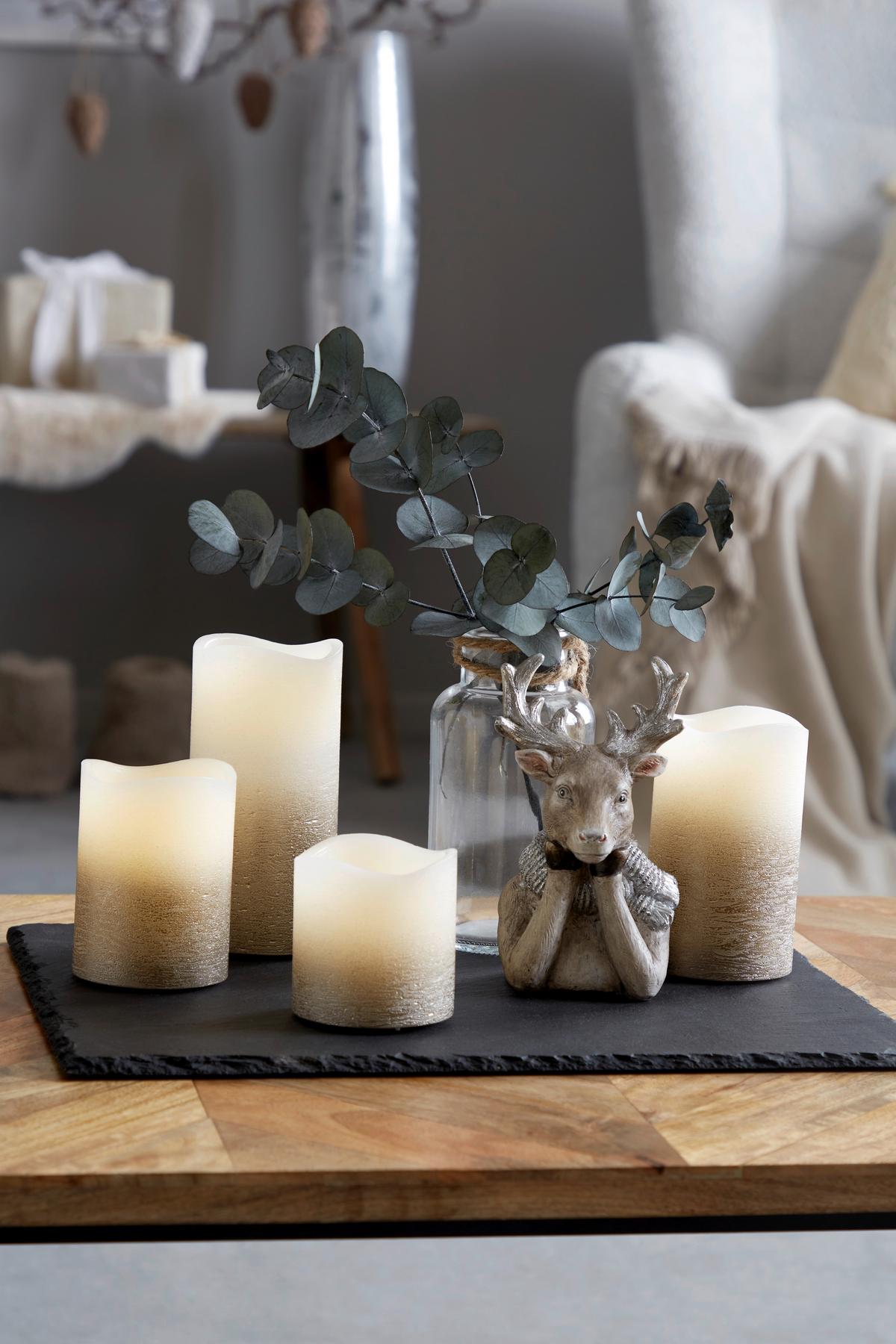 LED-Kerzenset Dafina Gold/Weiß mit Fernbedienung, 4er-Set - Champagner/Weiß, Design, Naturmaterialien/Papier - Luca Bessoni