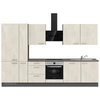 Kuchynská linka 330CM biely betón/ bridlicová šedá - biela/farba ušľachtilej ocele, Modern, kov/kompozitné drevo (330cm) - Nobilia