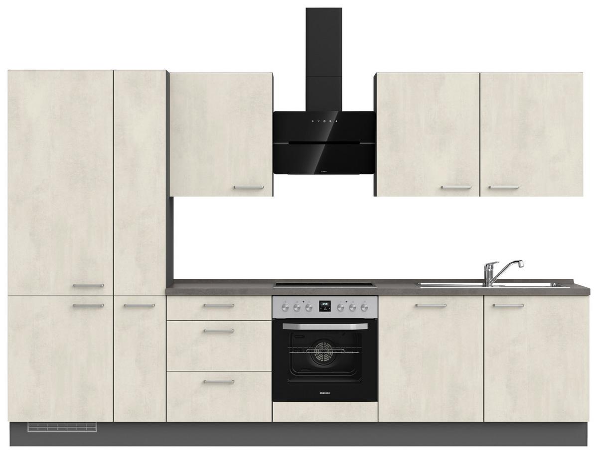 Kuchynská linka 330CM biely betón/ bridlicová šedá - biela/farba ušľachtilej ocele, Modern, kov/kompozitné drevo (330cm) - Nobilia