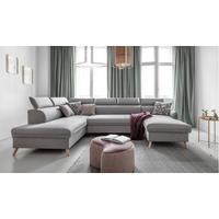 Rozkládací sedačka Simone, levé provedení - světle šedá/přírodní barvy, Moderní, dřevo/textil (321/82/95/208cm)