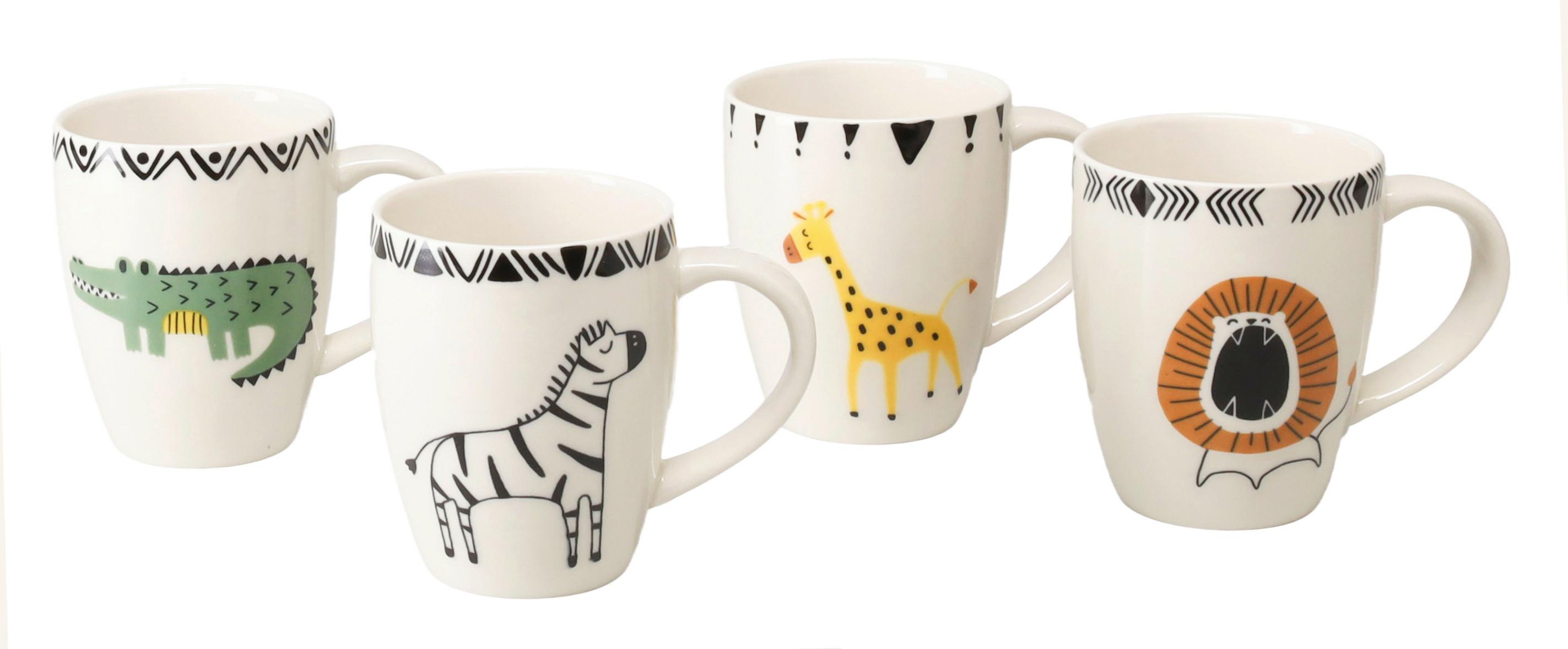 Kinderbecher Steinzeug Safari 4 -Teilig., ca. 250 ml - Multicolor, Basics, Keramik - Creatable