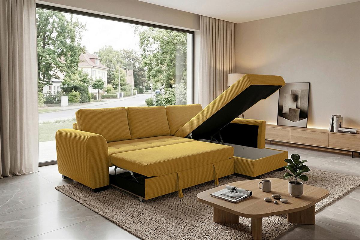 Ecksofa John Senfgelb S: 239x178 cm - Senfgelb/Schwarz, Trend, Textil (239/178cm)