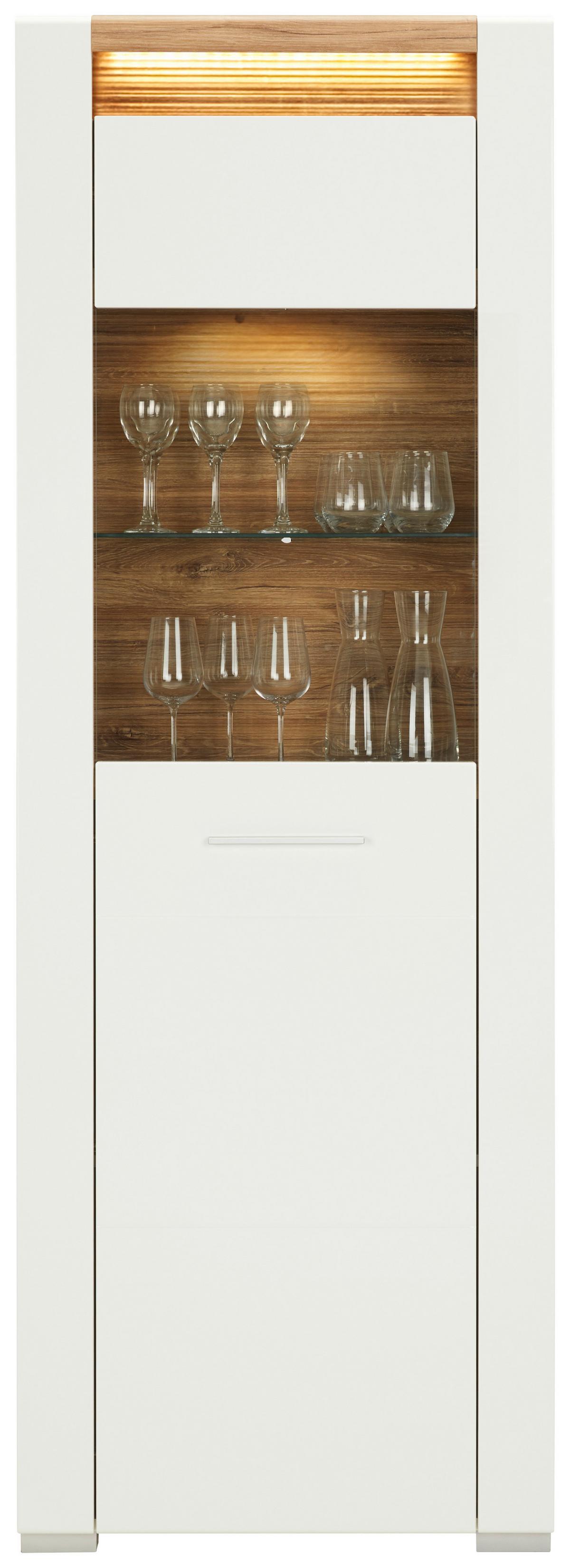 VITRÍNA LEONARDO - bílá/barvy dubu, Moderní, kov/kompozitní dřevo (70/201/40cm) - Mömax