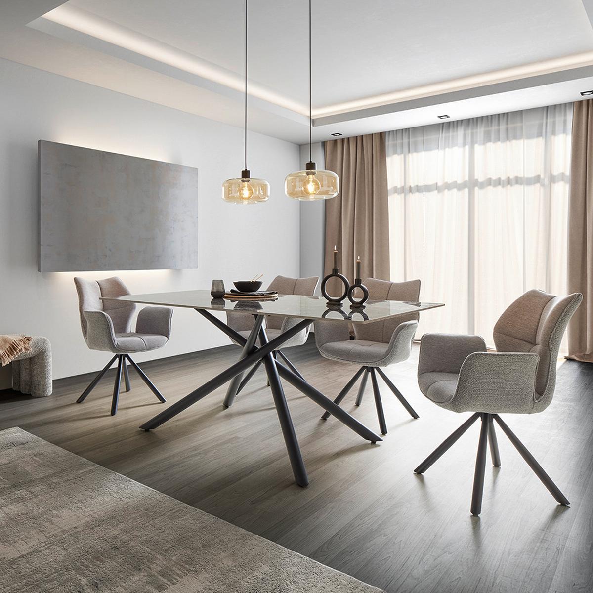 Jedálenský stôl DAVID 180x90 - čierna/sivá, Modern, kov/keramika (180/76/90cm) - Mömax